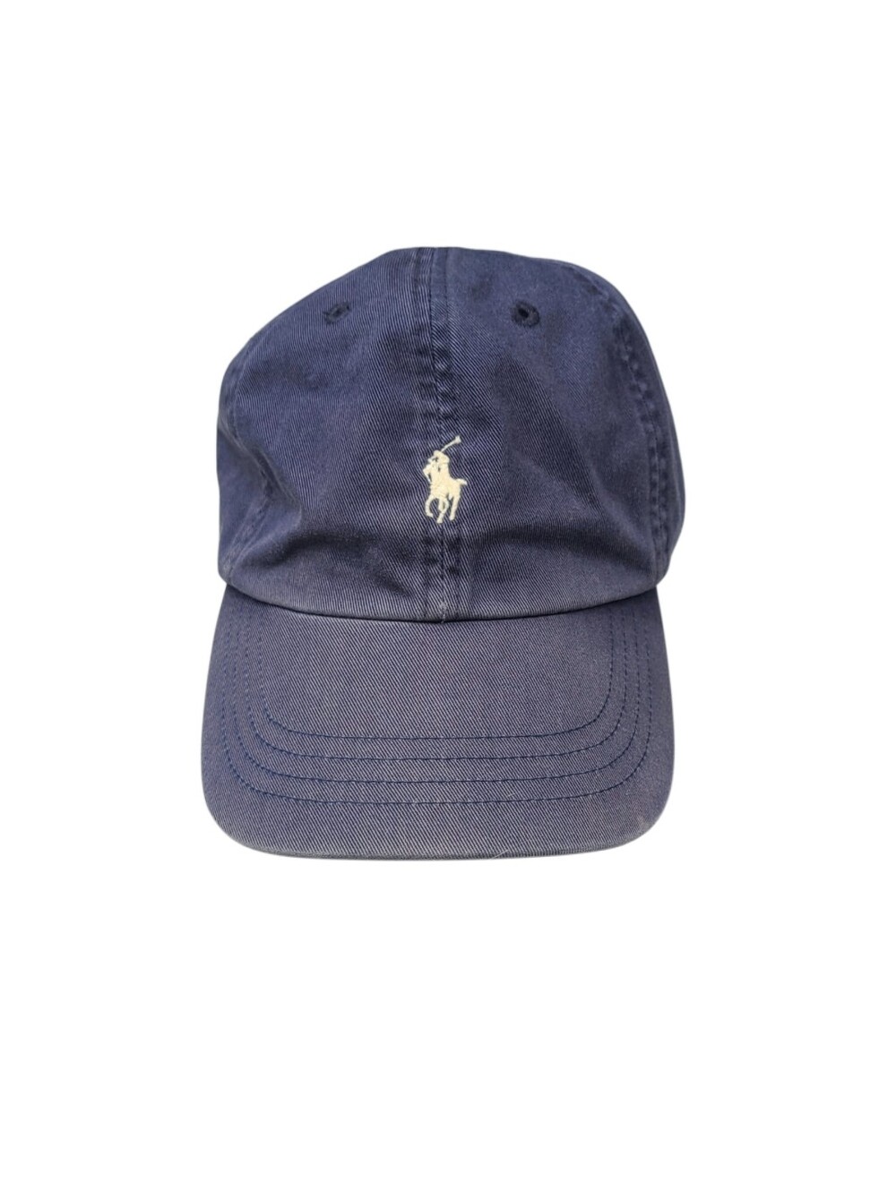 Vtg 90s Polo Ralph Lauren Worn In Faded Hat Cap Navy Blue Leather Strap Preppy